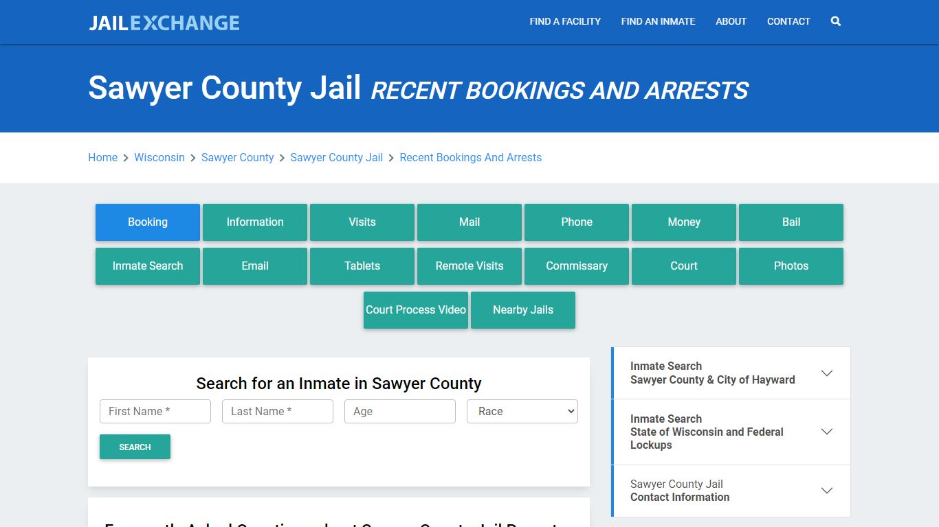 Sawyer County Jail Recent Bookings And Arrests - Jail Exchange