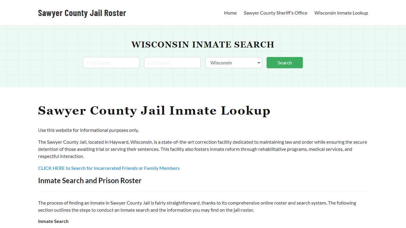 Sawyer County Jail Roster Lookup, WI, Inmate Search